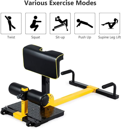 GYMAX Sissy Squat Machine, 8-in-1 Workout Machine with Adjustable Height & Protective Foam, Sissy Squat, Push-up, Sit-up, Rope Exercise Machine for Strength Training, Home Gym