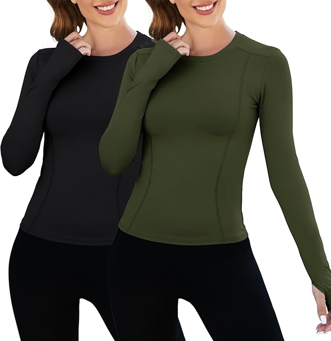Loovoo Women Workout Shirts 1/2/3 Pack Athletic Compression Tee Dry Fit Yoga Gym Basic Tops