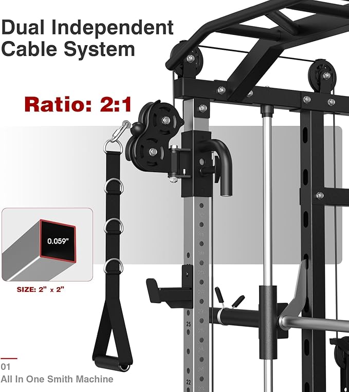 DONOW Smith Machine with Weight Stacks, Multi Function Home Gym System Training Power Cage Squat Rack Dual Cable Crossover Machine All in One