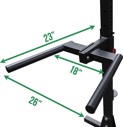 Dip Bar Station For Tricep Dips, Bodyweight Training, Calisthenics, Attaches to 2"x3" Rigs, Cages, Squat Racks with 5/8" Hardware, Angular Bar Layout