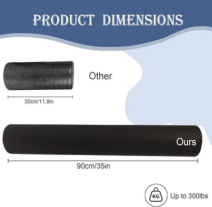 35“ High Density Fitness Foam Roller, Super Soft Round PE Foam Roller Exercises Yoga, Stretching, Deep Tissue&Muscle Recovery Relieves Muscle Pain, Improves Mobility & Circulation (Black)