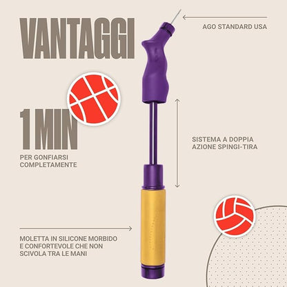 SPORTBIT Ball Pump for Sports Balls - Push & Pull Inflating System - Hand Pump for All Exercise Balls - Volleyball Pump, Basketball Inflator, Football & Soccer Ball Air Pump - Goes with 5 Needles Set