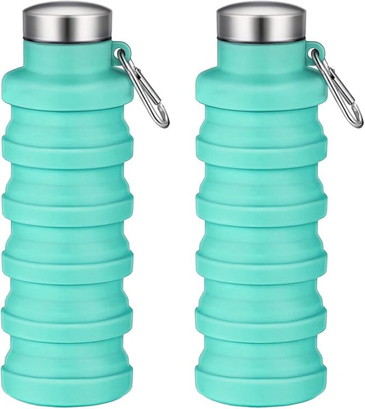 Collapsible Water Bottles,16oz Capacity Portable Reusable Silicone Water Bottle,Leak-proof,with buckle,foldable storage,Lightweight Durable for Fitness,Cycling,Sports,Camping,Hiking (Green+Green)