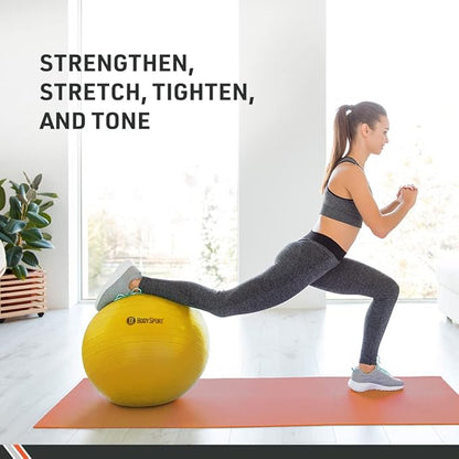 Body Sport Exercise Ball with Pump for Home, Gym, Balance, Stability, Pilates, Core Strength, Stretching, Yoga, Fitness Facilities, Desk Chairs