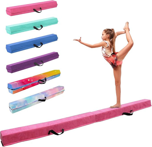 8FT/9.5FT Folding Balance Beam, Portable Gymnastics Beam Equipment with Non Slip Rubber Base & Suede Cover for Training/Practice/Professional Home Exercise