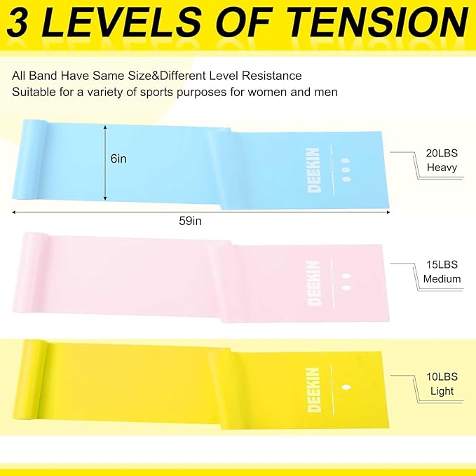 DEEKIN 10 Pcs Resistance Bands Professional Exercise Elastic Bands Latex-Free Yoga Starter Set for Pilates, Physical Therapy, Strength Training, Yoga, Working Out for Women Home Gym