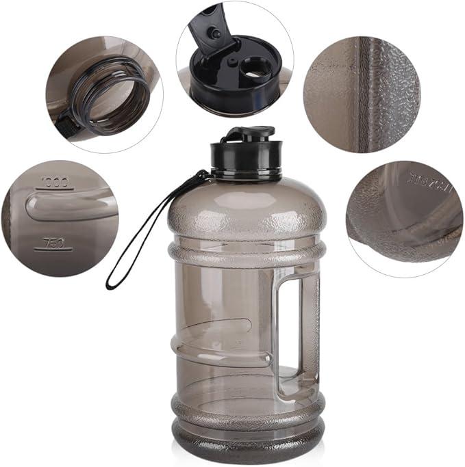 ZJchao 74.4oz Water Bottle, Super Large Capacity Food Grade Plastic Sports Cup with Holder for Women Men Gym Fitness Athletic Outdoor Camping Hiking, Black