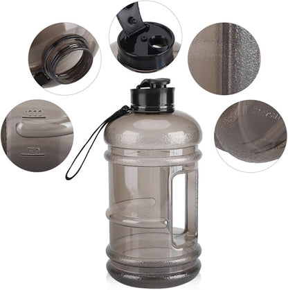 ZJchao 74.4oz Water Bottle, Super Large Capacity Food Grade Plastic Sports Cup with Holder for Women Men Gym Fitness Athletic Outdoor Camping Hiking, Black