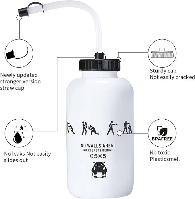 SHOKE Hockey Water Bottle with Long Straw 1 Liter Water Bottles BPA Free Boxing Lacrosse Water Bottle Squeezable for Sports Goalie Boxing Football Golf Gym Baseball Cycling Fitness Yoga 32 Oz-White