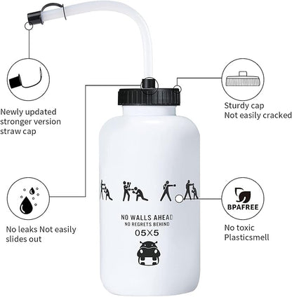 SHOKE Hockey Water Bottle with Long Straw 1 Liter Water Bottles BPA Free Boxing Lacrosse Water Bottle Squeezable for Sports Goalie Boxing Football Golf Gym Baseball Cycling Fitness Yoga 32 Oz-White