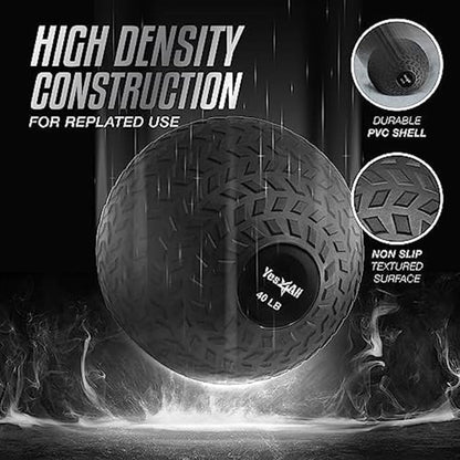 Yes4All Slam Balls, 10-40lb Weighted Ball Weight, Durable PVC Sand Filled Workout Dynamic Slam Ball for Core Strengthen