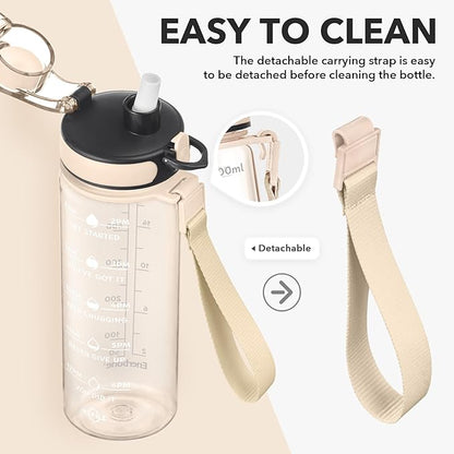 Enerbone Water Bottle, Leakproof BPA & Toxic Free, Motivational Water Bottle with Times to Drink and Straw, Fitness Sports Water Bottle with Strap for Office, Gym, Outdoor Sports