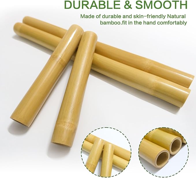 4PCS Hollow Bamboo Massage Sticks 100% Natural Bamboo Massage Tools Full Body Guasha Rollers Tools for Relaxing Muscles/Deep Tissue Massage/Body Shaping/Fatigue Relief (Includes Carry Bag)
