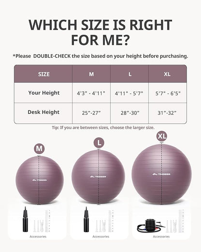 Trideer Exercise Ball Yoga Ball,Office Seating & Balance Ball Chair, Stability Ball for Pilates, Physical Therapy,Core Training & Balance Improvement & Stretching
