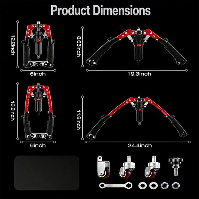 Adjustable Hydraulic Twister Arm Trainer,22-440 Lbs Power Chest Expander with Ab Roller Wheels,3-in-1 Upper Body Workout Equipment for Arm,Chest,Shoulders& Abdominal Strength Training,Red