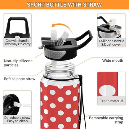 ALAZA Polka Dot Red White Sports Water Bottle with Straw Tritan Drink Bottle 32 oz BPA Free Reusable for Travel Outdoor Fitness