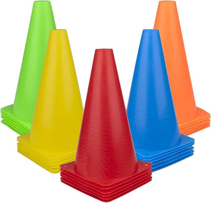 Fasmov 30 Pack Plastic Training Cones, 9 Inches Traffic Cones Indoor Outdoor Sports Agility Cones Soccer Flexible Cone Sets for Soccer, Skating, Drills, Football, Basketball, Assorted Colors