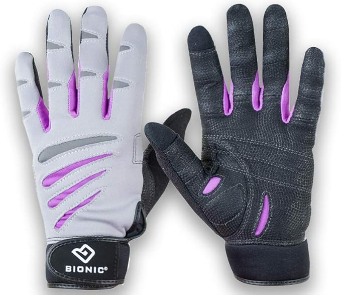 Bionic Gloves Women's Premium Full Finger Fitness Gloves, Gray/Purple (Pair)!