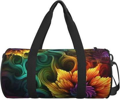 Sports Gym Bag for Women Men Travel Duffel Bag Tote Weekender Bag Carry on Overnight Bag for Travel Swimming Fitness Workout Sports Colored flower Duffle Bag