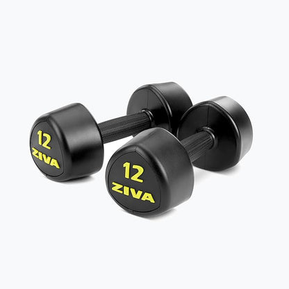 ZIVA RPU Tribell Dumbbell Pair – Premium Urethane-Coated Hand Weights with Ergonomic textured Grip & Steel Core – 2–20 lb Sets in Multiple Colors for Strength Training