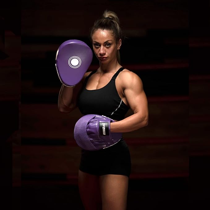Kruzak Plain Focus Mitts and Boxing Gloves Set for Kickboxing and Muay Thai MMA Training - Fitness Kit with Punching Pads for Martial Arts and Karate