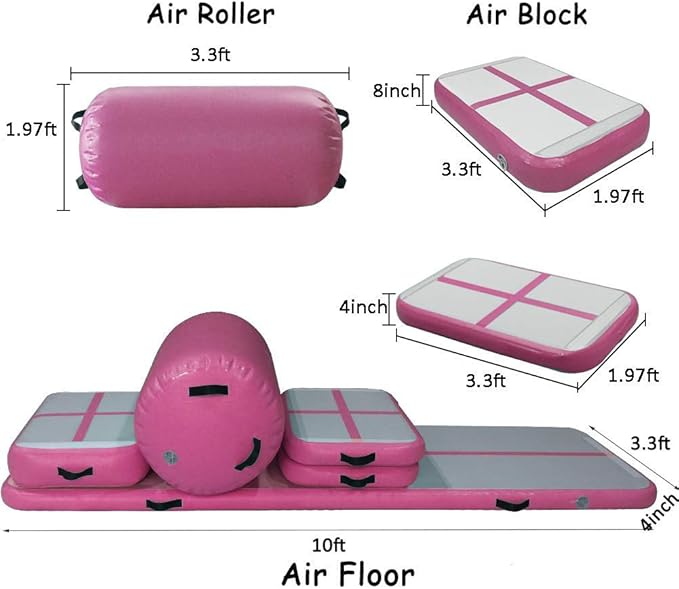AKSPORT 5pcs Set of Inflatable Gymnastics Air Mat Tumble Track Tumbling Mat Floor Mats with Electric Air Pump for Home Use/Training/Cheerleading/Beach/Park and Water