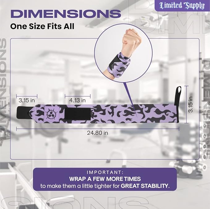 CROWN Anime Wrist Wraps Camo Lifting Straps 24" for Men and Women - 1 Pair Each, Purple CM Gym Accessories Support Weightlifting, Powerlifting, Strength Training, and Improve Workout
