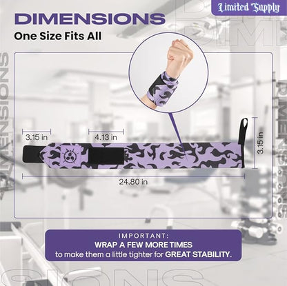 CROWN Anime Wrist Wraps Camo Lifting Straps 24" for Men and Women - 1 Pair Each, Purple CM Gym Accessories Support Weightlifting, Powerlifting, Strength Training, and Improve Workout