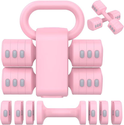 2-in-1 Adjustable Dumbbells Set, 4 Levels Weight Dumbbells Set for Women Men, Each 2.2/3.3/4.4/5.5lb Hand Weights with Kettlebell Form for Home Gym Exercise Training