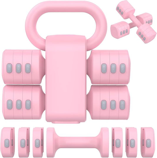 2-in-1 Adjustable Dumbbells Set, 4 Levels Weight Dumbbells Set for Women Men, Each 2.2/3.3/4.4/5.5lb Hand Weights with Kettlebell Form for Home Gym Exercise Training