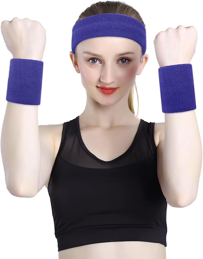 ONUPGO Sweatband Set Sports Headband Wristband Set Sweatbands Terry Cloth Wristband Wrist Sweatband Headbands Moisture Wicking Sweat Absorbing Head Band