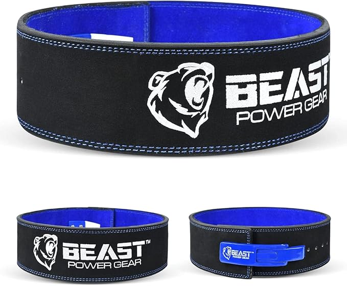 Beast Power Gear Weight Lifting Belt Lever Buckle 10MM 13MM Thick & 4 Inches Free Strap Weightlifting, Powerlifting, Deadlifts, Squats Men Women