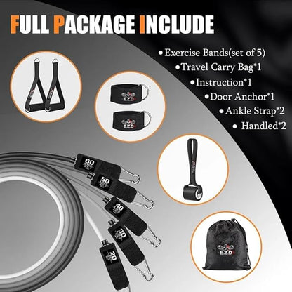 Resistance Bands Set, 200 lbs Heavy Duty Exercise Bands by EZD, Includes Handles, Door Anchor and Ankle Straps, for Home Workout, Strength Training, Physical Therapy, Full Body Workout
