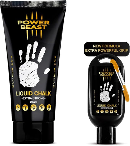 POWER BEAST Liquid Chalk, 2 Bottles Combo of 200 + 50 ML, Liquid Sports Chalk, Free Professional Hand Grip for Gym, Weightlifting, Rock Climbing, Gymnastics, Crossfit, Powerlifting, Pole Dance.