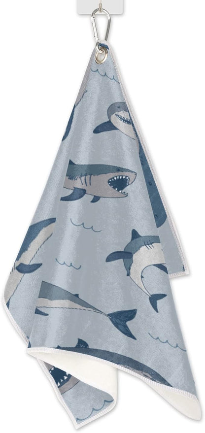 Golf Towel Ocean Sea Shark Pattern,Golf Towel for Bag Quick Dry Microfiber Golf Accessories for Yoga,Gym,Workout,Fitness,15" x 24"