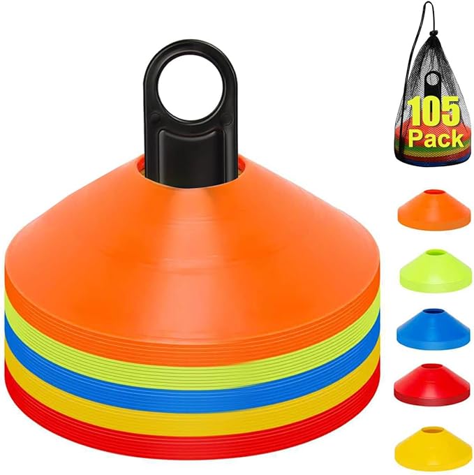 35/65/105 PCS Agility Soccer Cones for Training, Reusable Sports Cones for Drills with Mesh Bag, Training Cones for Soccer Practice, Football, Basketball - Disc Cones Training Equipment
