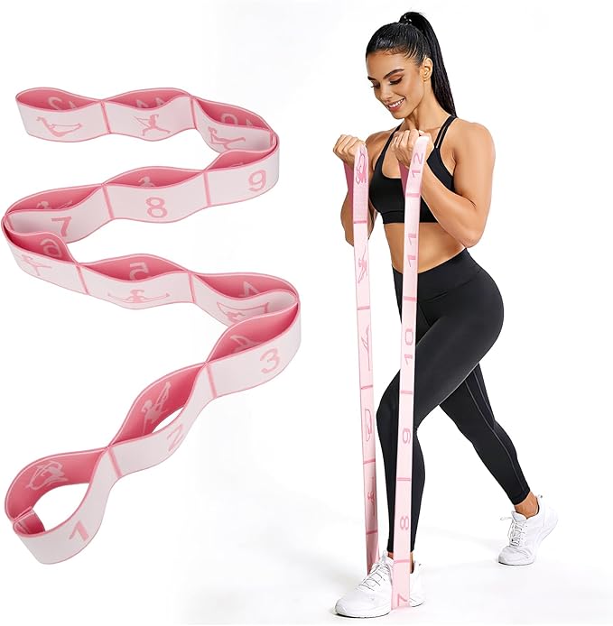 Fitness Resistance Bands with 12 Loops, Numbered Resistance Bands for Physical Therapy, Women Stretch Strap for Home Gym, Elastic Exercise Bands for Yoga, Pilates, Leg Stretching, Dance