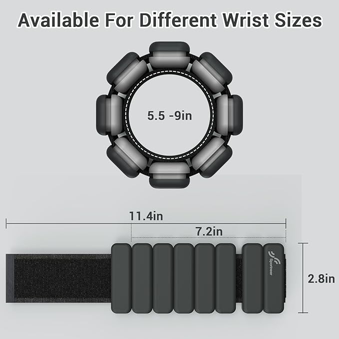 Sportneer Wrist & Ankle Weights for Women Men - 1 Pair (1 lb/2 lb Each) | Adjustable Weighted Bracelet Silicone Bangles for Yoga, Dance, Pilates, Cardio, Aerobics, Gym, Pool Exercises and Jogging