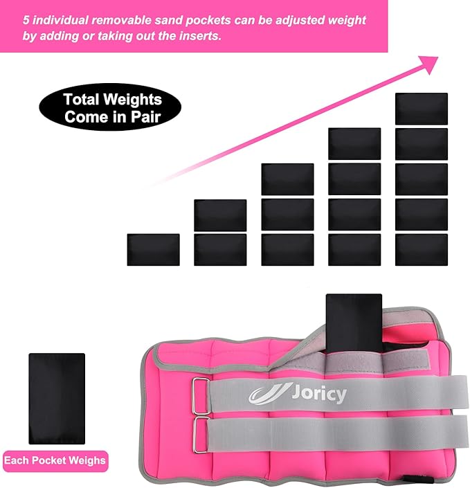 Adjustable Ankle Weights for Women Men 1/2/3/4/5/6/8/10/12/20 LBS 1 Pair Wrist Leg Arm Weights with Removable Weight Strength Training Weight for Walking Running Fitness Physical Therapy