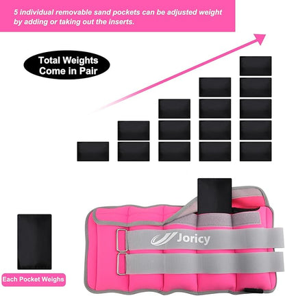 Adjustable Ankle Weights for Women Men 1/2/3/4/5/6/8/10/12/20 LBS 1 Pair Wrist Leg Arm Weights with Removable Weight Strength Training Weight for Walking Running Fitness Physical Therapy