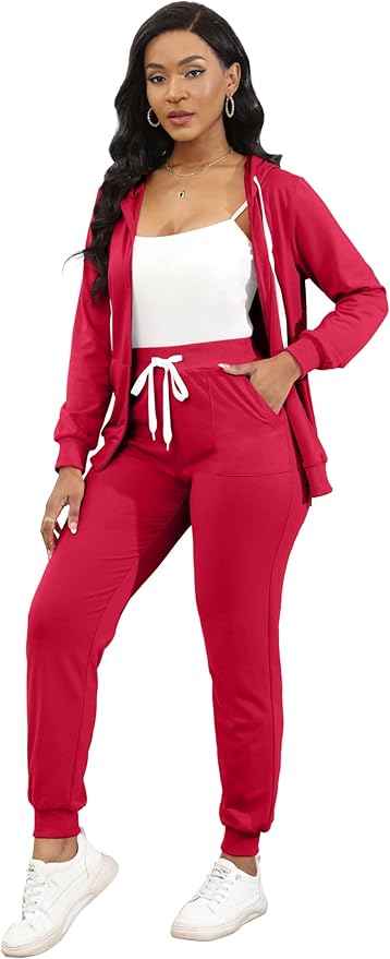 CLOCOR Track Suits for Women Set - Casual 2 Piece Outfits Sweatsuit Pocket Hoodies Long Sleeve with Patchwork Pants Set