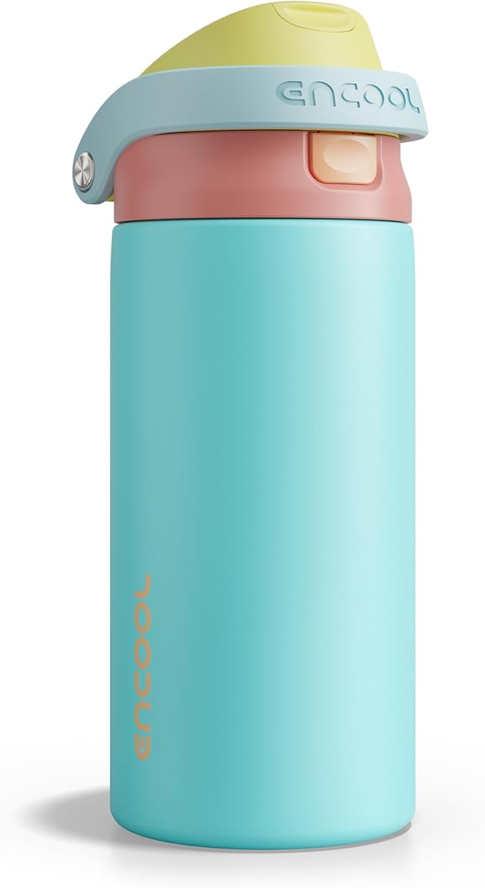 ENCOOL Leakproof Insulated Water Bottle with Straw Dual-Sip Water Bottle Bag-Safe Design for Work, Commute & Gym – Keeps Drinks Cold All Day, 18 oz, Orange-Reef Blue