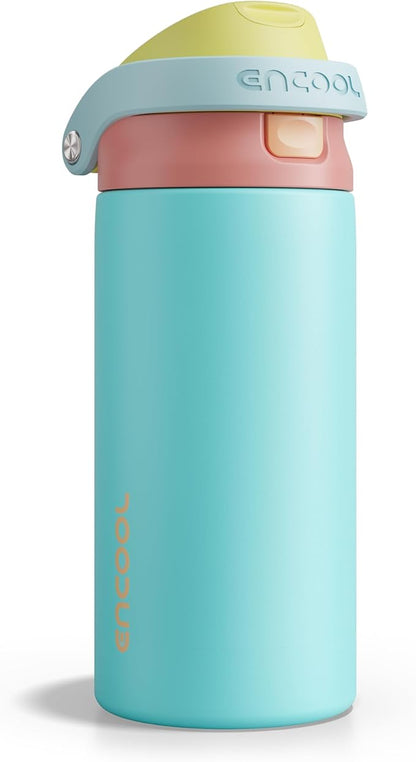 ENCOOL Leakproof Insulated Water Bottle with Straw Dual-Sip Water Bottle Bag-Safe Design for Work, Commute & Gym – Keeps Drinks Cold All Day, 18 oz, Orange-Reef Blue