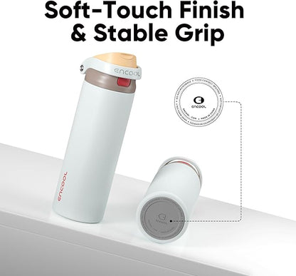 ENCOOL Leakproof Insulated Water Bottle with Straw Dual-Sip Water Bottle Bag-Safe Design for Work, Commute & Gym – Keeps Drinks Cold All Day, 24 oz, Clay Grey