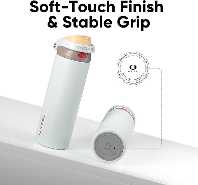 ENCOOL Leakproof Insulated Water Bottle with Straw Dual-Sip Water Bottle Bag-Safe Design for Work, Commute & Gym – Keeps Drinks Cold All Day, 32 oz, Clay Grey