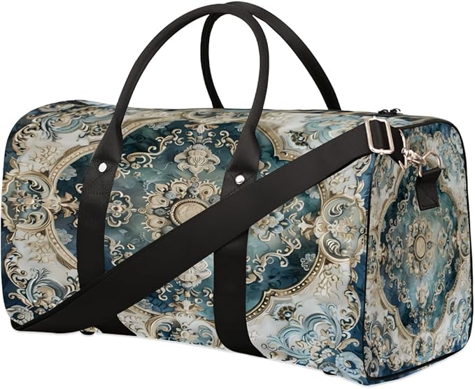 Travel Duffel Bag Flowers Patterns Carpet Sport Tote Gym Bag Waterproof Foldable Carryon Weekend Overnight Training Handbag Sports Duffle Bags for Women Men Boys Girls