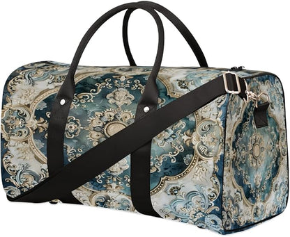 Travel Duffel Bag Flowers Patterns Carpet Sport Tote Gym Bag Waterproof Foldable Carryon Weekend Overnight Training Handbag Sports Duffle Bags for Women Men Boys Girls