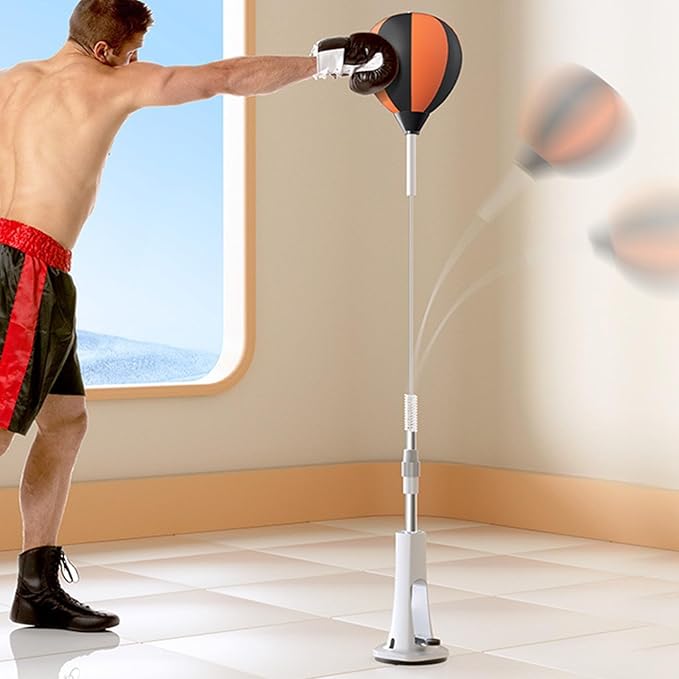Punching Bag with Stand, Boxing Speed Trainer, Height Adjustable Stable Reaction Exerciser with Spring Base for Martial Arts Fitness Workouts Stress
