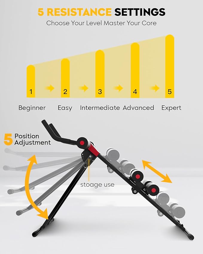 GuuG Ab Machine Ab Trainer Machine : Adjustable Ab Machine for Stomach Workout at Home Gym Ab Workout Foldable Core Strength Training Equipment Home Gym System