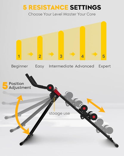 GuuG Ab Machine Ab Trainer Machine : Adjustable Ab Machine for Stomach Workout at Home Gym Ab Workout Foldable Core Strength Training Equipment Home Gym System